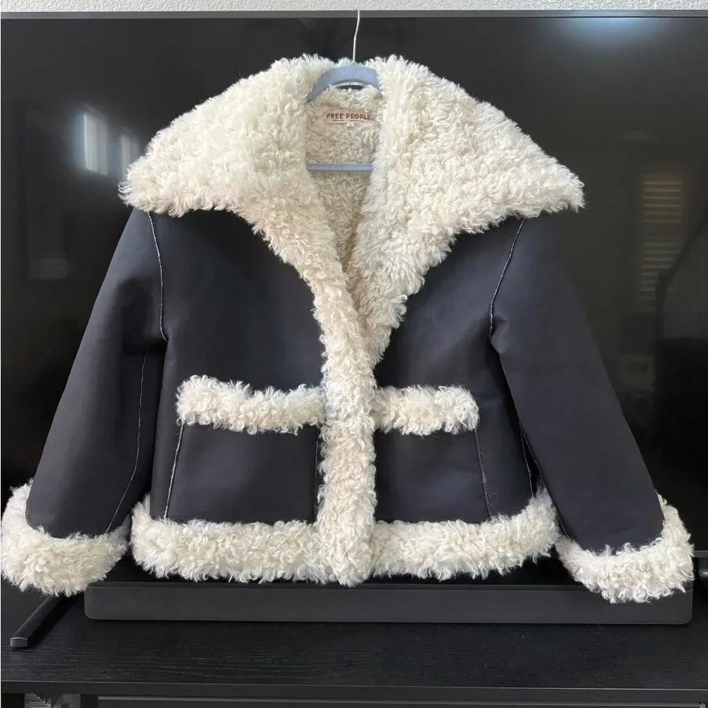 NWOT Free People Kiki Sherpa Vegan Leather Bomber Jacket - Picture 4 of 12